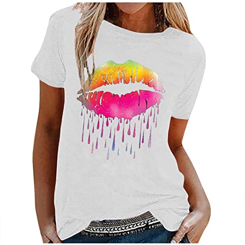 T-Shirt Damen Sommer Kurzarm Mode Motiv Sommershirt Casual Rundhals Damenbluse Hemd Bluse O-Ausschnitt Kurzen Ärmel Oberteil Tops Pullover von EMATOP