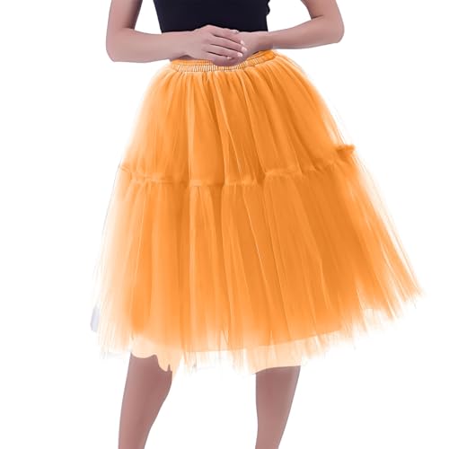 Tüllrock Damen Elegant A-Linie Rock 50er Retro Tanzrock Unterrock Party Cosplay Ballettrock Petticoat Karneval Kostüm von EMATOP