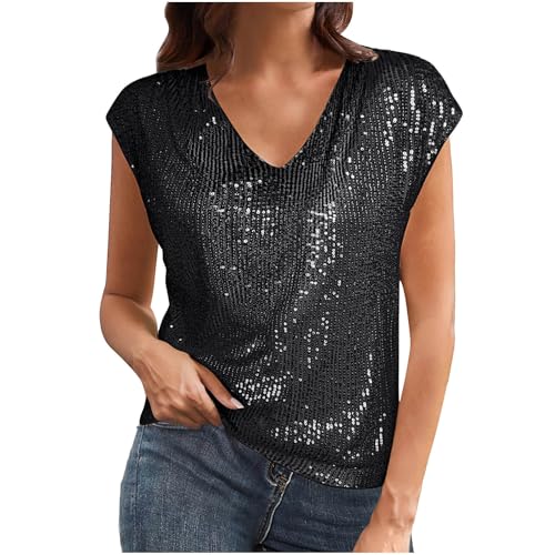 Warehouse Deal Party Tops Damen Sommer Pailletten Kurzarm Shirt Elegant Festlich Glitzer Tshirt V-Ausschbitt Sexy Oberteile Schön Glänzend Tunika Bluse Longshirt Sommershirts Warehouse Deal Party Tops Damen Sommer Pailletten Kurzarm Shirt Elegant Festlich Glitzer Tshirt V-Ausschbitt Sexy Oberteile Schön Glänzend Tunika Bluse Longshirt Sommershirts von EMATOP