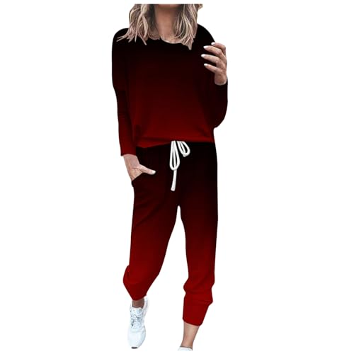 Zweiteiler Outfit Damen Langarm Casual Tracksuit Sport Baumwolle Trainingsanzug Sweatshirt und Jogginghose Sportanzug Bunt Farbverlauf Freizeitanzug Taschen Sportswear befristetes angebot heute von EMATOP