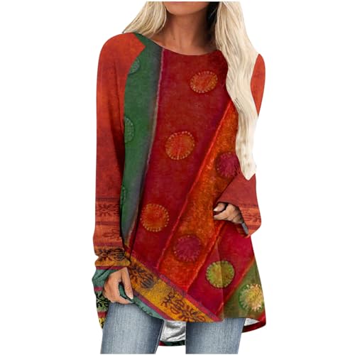 befristetes Angebot Heute Langarmshirt Damen Baumwolle Vintage Oberteile Tops Lässig Lose Langarm Shirt Basic Rundhals Pullover Elegant Tunika Longshirt Sweatshirt Bequemes Sportshirt von EMATOP