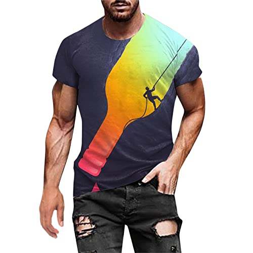 befristetes Angebot des Tages Sommer Tshirt Herren Sport Rundhals Kurzarm Shirt Casual Baumwolle Oberteile Lustig Bunte Sportshirt Vintage Leicht Tunika Tops Neuartiger Druck Laufshirt Bluse Top von EMATOP