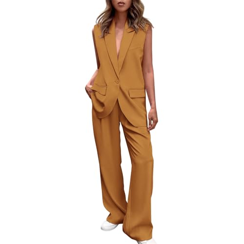 befristetes angebot heute Business Outfit Damen Elegant Lang Hosenanzug Zweiteiler Sommer Blazer Weste und Hose Anzug Set Sportlich Einfarbig Tracksuit Casual Lose Longblazer Anzughose Streetwear von EMATOP