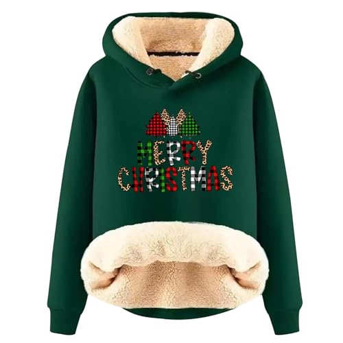 befristetes angebot heute Damen Weihnachten Pullover Warm Baumwolle Sweatshirt Teddy Fleece Kapuzenpullover Langarm Sports Hoodie Lustig Rotweinglas Weihnachtspullover Casual Lose Fleecepullover von EMATOP