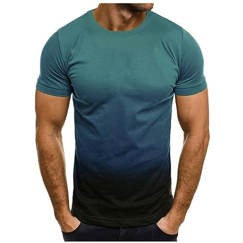 blitzangebote Herren Tshirt Sommer Sport Kurzarm Shirts Lose Rundhals Oberteile Casual Baumwolle Tunika Tops Vintage Farbverlauf Sportshirt Leicht Lustig T-Shirt Regular Fit Laufshirt von EMATOP