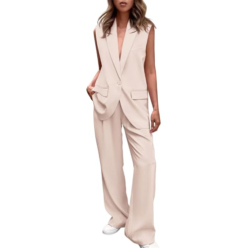 blitzangebote des tages Business Outfit Damen Elegant Lang Hosenanzug Zweiteiler Sommer Blazer Weste und Hose Anzug Set Sportlich Einfarbig Tracksuit Casual Lose Longblazer Anzughose Streetwear von EMATOP