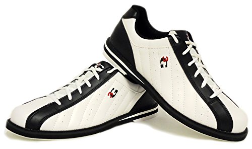 Bowling-Schuhe, 3G Kicks, Damen und Herren, für Rechts- und Linkshänder in 7 Farben Schuhgröße 36-48 (weiß-schwarz, 45.5 (US 13)) von EMAX Bowling Service GmbH MAXIMIZE YOUR GAME