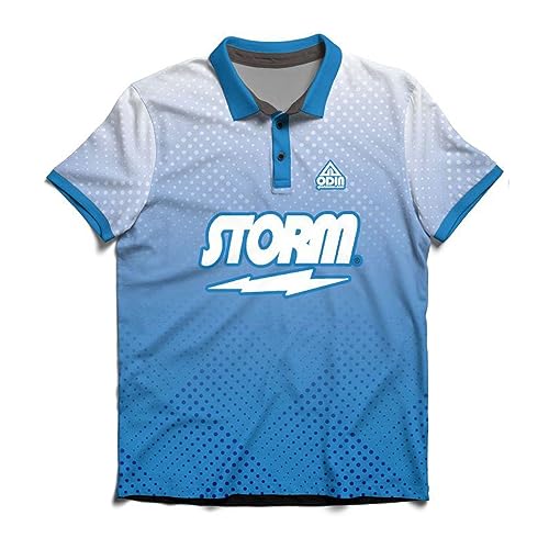 EMAX | Odin Sportswear – Bowlingshirt | Bowlingspieler T-Shirt | Herren Sportshirt Bowlen | Männer Bowlinghemd | Bowling-Bekleidung mit Aufdruck | Storm - Halftone Blue | Größe M von EMAX Bowling Service GmbH MAXIMIZE YOUR GAME