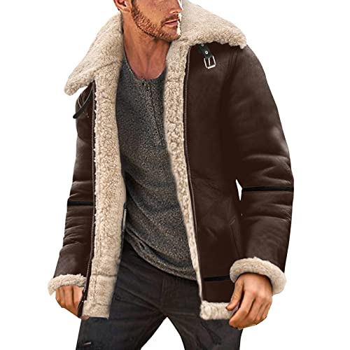 EMAlusher Herren Winter Parka Freizeitjacke Stehkragen Jacke Fleece Winter Plüschjacke Outdoor Winterparka Cargo Fliegerjacke Ledermantel Mantel Shearling Schaffell Dicker (8.17#2-Coffee, XXL) von EMAlusher