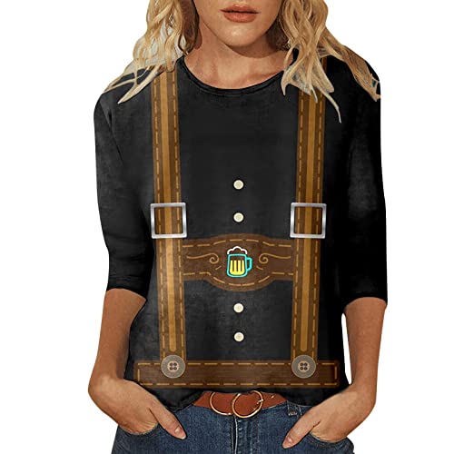 EMAlusher Oktoberfest Costume Women Oktoberfest Damen T-Shirt Rundhalsausschnitt Loose mit Aufdruck 2027 Tracht Mädchen Wiesen Tshirt Tracht zu Lederhosen Wasen Outfit Bier Krüge Trachtenkleid von EMAlusher