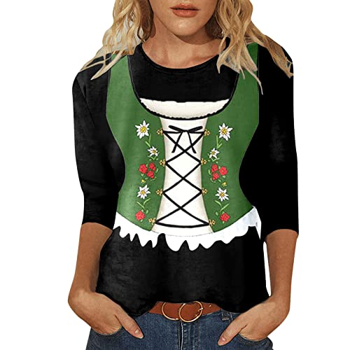 EMAlusher Oktoberfest Costume Women Oktoberfest Damen T-Shirt Rundhalsausschnitt Loose mit Aufdruck 2054 Tracht Mädchen Wiesen Tshirt Tracht zu Lederhosen Wasen Outfit Bier Krüge Trachtenkleid von EMAlusher