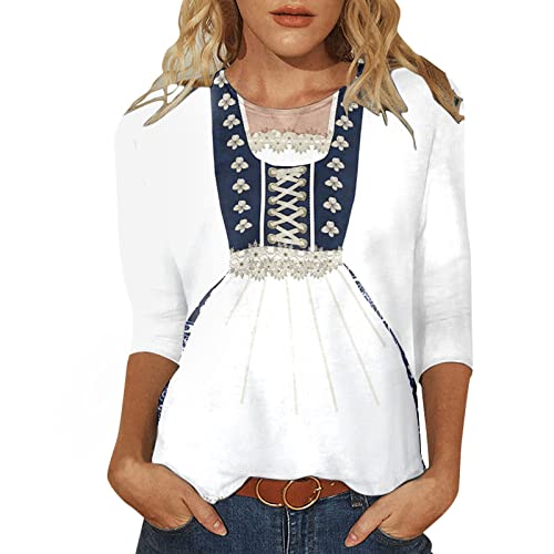 EMAlusher Oktoberfest Dirndl Oktoberfest Damen T-Shirt Rundhalsausschnitt Loose mit Aufdruck 2023 Tracht Mädchen Wiesen Tshirt Tracht zu Lederhosen Wasen Outfit Bier Krüge (8.16#2-Blue, XXL) von EMAlusher