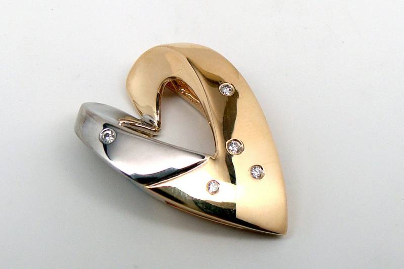 Estate Moderner Diamant Anhänger Als in 14 Karat Zweifarbigem Gold von EMAttic