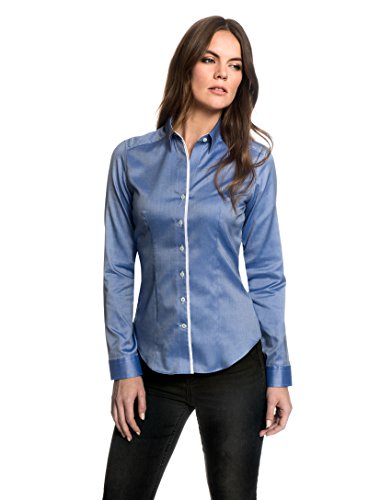 Embraer Damen Bluse tailliert 100% Baumwolle Oxford Langarm Hemdbluse elegant festlich Kent-Kragen auch für Business und unter Pullover hellblau 40 von Embraer