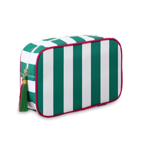 EMBRUNIOICE Make-up-Tasche, gestreift, Reise-Kosmetiktasche, Organizer, Quaste, Kulturbeutel, große Canvas-Tasche mit Reißverschluss und Zubehör, Aufbewahrungstasche für Damen, Weiß mit Grün EMBRUNIOICE Make-up-Tasche, gestreift, Reise-Kosmetiktasche, Organizer, Quaste, Kulturbeutel, große Canvas-Tasche mit Reißverschluss und Zubehör, Aufbewahrungstasche für Damen, Weiß mit Grün von EMBRUNIOICE