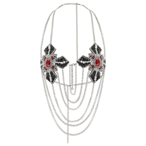 Handgefertigte Perlen Strass Kreuz Patch Körperketten BH Crop Top Strand Bikini Rave Dance Bauchkette Träger Rückenfrei Halfter von EMDOMO