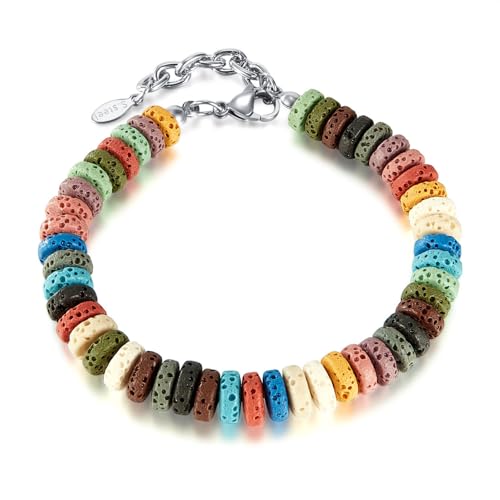 EMEM Herren Armband Naturstein Bunte Lavastein Mehrfarbig Vulkangestein 22.5cm gm304 von EMEMcharm