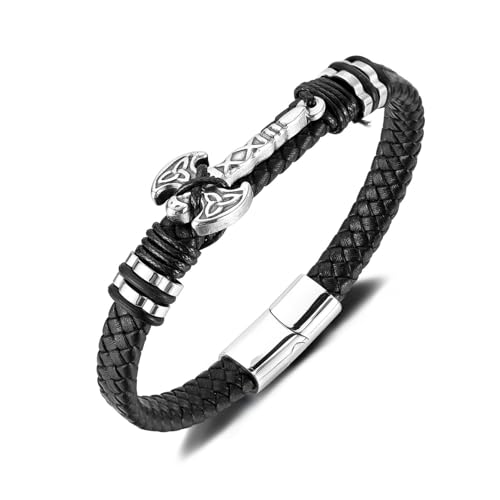 EMEM Herren Leder Armband mit Edelstahl Axt-Dekor Keltisches Design Männerschmuck 21cm gm307 von EMEMcharm