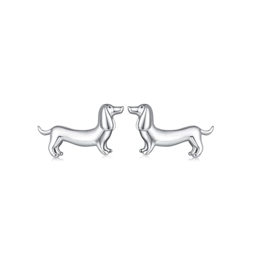 EMEM Ohrringe Damen 925 Silber Dackel Design Niedliche Hund Form Ohrstecker Modeschmuck Tierliebe Schmuck gm203 (Silber) von EMEMcharm