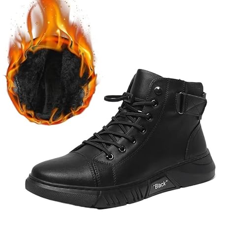 Einzelne Saison neue Produkte Herren-Herbst- und Winter-Leder-High-Top plus warme Samtstiefel erhöhen 6 cm im Trend All-Match-Freizeitschuhe Sehr beliebt bei jungen Leuten ( Color : Increase Black plu von EMEPE