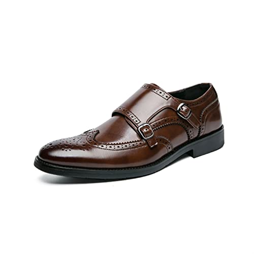 EMEPE Einzelne Saison Oxford-Schuhe for Herren for Hineinschlüpfen, doppelter Mönchsriemen, Brogue, geprägte Flügelspitze, Kunstleder, Blockabsatz, rutschfeste Gummisohle, niedriges Oberteil, von EMEPE