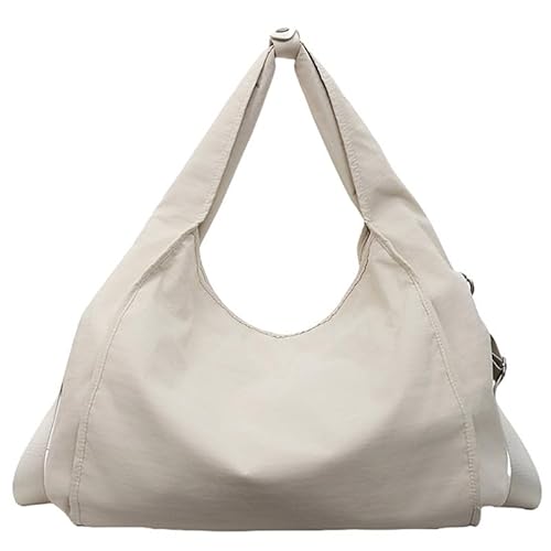 Nylon-Tragetasche für Damen, Halbmond-Schulter-Crossbody-Tasche, lässige Hobo-Geldbörse für Reisen, große lässige Unterarmtasche, Beige, Medium Nylon-Tragetasche für Damen, Halbmond-Schulter-Crossbody-Tasche, lässige Hobo-Geldbörse für Reisen, große lässige Unterarmtasche, Beige, Medium von EMGILL