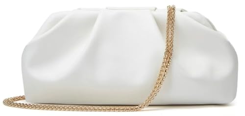 Plissierte Clutch für Damen, weiche Wolken-Abendtasche, Leder, Party, Abschlussball, Kette, Geldbörse, elegante Schultertasche, Umhängetasche, Tragetasche 2025, Weiss/opulenter Garten, Medium von EMGILL