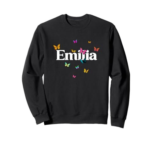 Emilia - Schöner Mädchen Name mit bunten Schmetterlingen Sweatshirt von EMILIA Tochter Enkel Geburtstag Geschenkideen