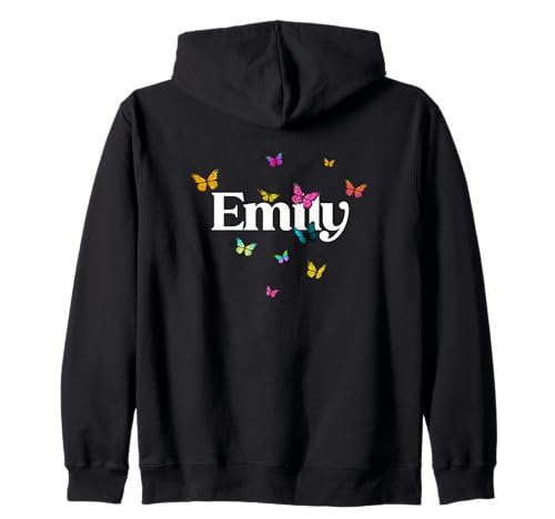 Emily - Schöner Mädchen Name mit bunten Schmetterlingen Kapuzenjacke Emily - Schöner Mädchen Name mit bunten Schmetterlingen Kapuzenjacke von EMILY Tochter Enkel Geburtstag Geschenkideen
