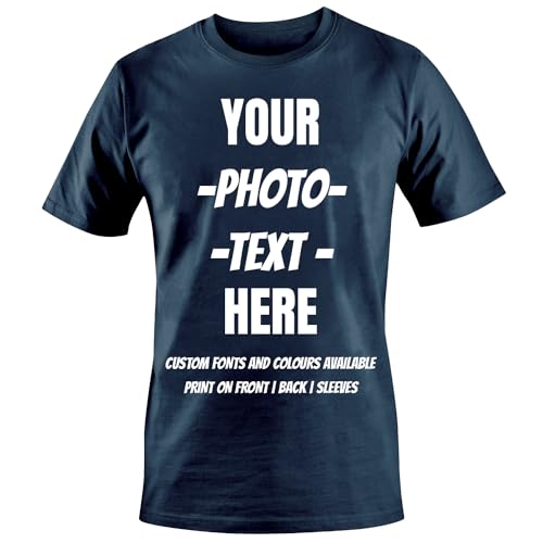 Unisex Personalisierte Custom Made Ihr Design Foto Bild Gedruckt T-Shirts Tees Top - Größe XL - |Marine| von EMIT PRINT