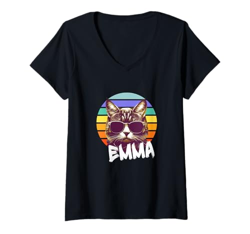 Damen EMMA - Schöner Mädchen Name mit lustiger Katze T-Shirt mit V-Ausschnitt Damen EMMA - Schöner Mädchen Name mit lustiger Katze T-Shirt mit V-Ausschnitt von EMMA Tochter Enkel Geburtstag Geschenkideen