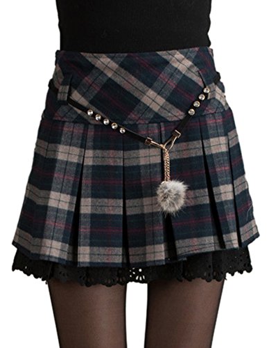 HAHAEMMA Damen Herbst Winter Elegant Kariert Faltenrock Tartan Bedruckt Contrast Hohe Bund Stretch Shorts Mini ausgestellt Skater Doppelt Spitzen Rock(ZQ,L) von HAHAEMMA