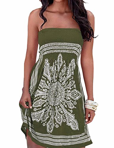 Damen Sommer Bandeau schulterfrei Flora Muster bunt Boho-Stil Casual Mini Strandkleider（AG,S von HAHAEMMA