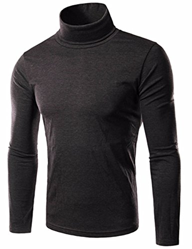 Emma Mann Turtle Polo Neck Rollkragen Langarm Baumwolle Bottom T-Shirt Jumper Tops Schlank Plain Winter Elastisch Tops Oberteiler Pullover(DG1,M) von HAHAEMMA