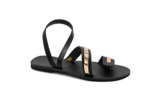 36 Mehrfarbig 1 Emmanuela griechische handgefertigte Leder-Zehenringsandalen, hochwertige Slip-On Sommerschuhe für Damen, flache Riemchensandalen mit offenen Zehen und Knöchelriemen von EMMANUELA handcrafted for you