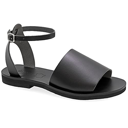 36 Schwarz Emmanuela Sandalen im antiken griechischen Stil, handgefertigte Riemchensandalen aus Leder mit offenen Zehenriemen, Sommerschuhe für Damen, Türkis weiß Roségold Silber Sliders von EMMANUELA handcrafted for you