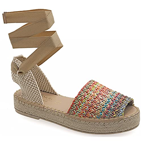 37 Mehrfarbig 3 Emmanuela Bunte Espadrilles aus gestricktem Weiden, Mittelhohe Boho Chic Schnür Schuhe, hoch taillierte Peep Toe Espadrilles, Sommerschuhe handgefertigt und handgenäht in Griechenland von EMMANUELA handcrafted for you
