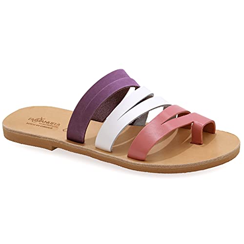 38 Mehrfarbig 2 Emmanuela Sandalen im antiken griechischen Stil, handgefertigte Leder Zehenring Riemchensandalen, hochwertige Slide Sommerschuhe, Boho Chic Sliders Roségold Silber Bronze Türkis weiß von EMMANUELA handcrafted for you