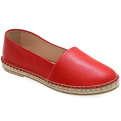 38 Rot Emmanuela Leder Espadrilles, niedrigen Keil Sommerschuhe für Damen, Hochwertige Espadrilles mit geschlossenen Zehen, vollständig handgefertigt und handgenäht in Griechenland von EMMANUELA handcrafted for you