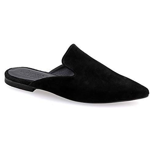 38 Schwarz Emmanuela Wildleder Spitze Maultiere für Damen, Bequeme weiches Leder Loafers, Sofasine aus Leder, Mules Slide on Sommerschuhe, Hochwertige Flachrutsche Schuhe von EMMANUELA handcrafted for you