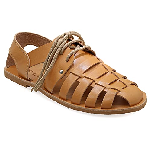 40 Beige Emmanuela Fischer Sandalen für Herren mit Schnürsenkeln, handgefertigte Ledersandalen aus Leder im antikem griechischem Stil, hochwertige Riemchensommerschuhe in Schwarz, Braun, Beige von EMMANUELA handcrafted for you