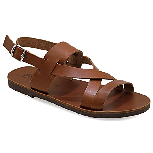 40 Braun Emmanuela Antike griechische Leder Sandalen für Herren, handgefertigte Herren Sandalen mit offenen Zehen, Qualität verstellbare Schnalle Sommerschuhe in Schwarz, Braun, Beige von EMMANUELA handcrafted for you