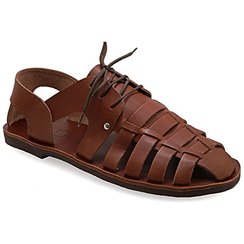 40 Braun Emmanuela Fischer Sandalen für Herren mit Schnürsenkeln, handgefertigte Ledersandalen aus Leder im antikem griechischem Stil, hochwertige Riemchensommerschuhe in Schwarz, Braun, Beige von EMMANUELA handcrafted for you