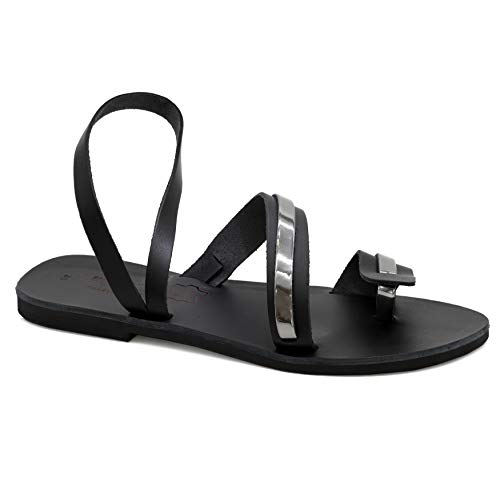 40 Mehrfarbig 2 Emmanuela griechische handgefertigte Leder-Zehenringsandalen, hochwertige Slip-On Sommerschuhe für Damen, flache Riemchensandalen mit offenen Zehen und Knöchelriemen von EMMANUELA handcrafted for you