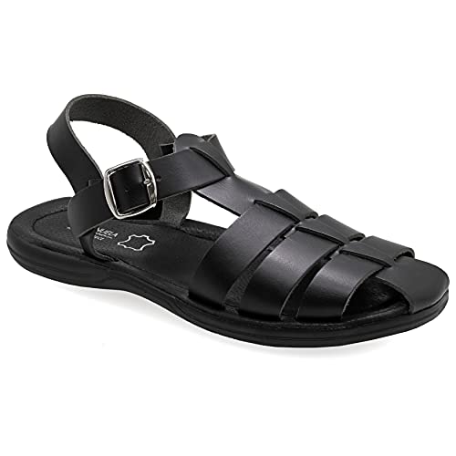 40 Schwarz Emmanuela Bequeme antike griechische Sandalen aus Leder für Herren, gepolsterte Einlegesohle Handgefertigte Ledersandalen, hochwertige verstellbare Sommerschuhe mit Schnalle von EMMANUELA handcrafted for you