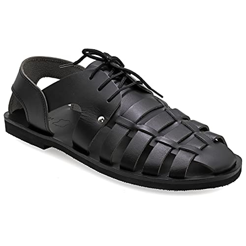 40 Schwarz Emmanuela Fischer Sandalen für Herren mit Schnürsenkeln, handgefertigte Ledersandalen aus Leder im antikem griechischem Stil, hochwertige Riemchensommerschuhe in Schwarz, Braun, Beige von EMMANUELA handcrafted for you