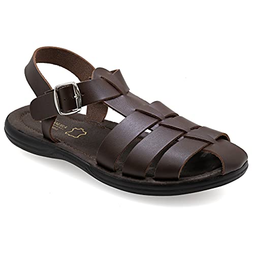 41 Braun Emmanuela Bequeme antike griechische Sandalen aus Leder für Herren, gepolsterte Einlegesohle Handgefertigte Ledersandalen, hochwertige verstellbare Sommerschuhe mit Schnalle von EMMANUELA handcrafted for you