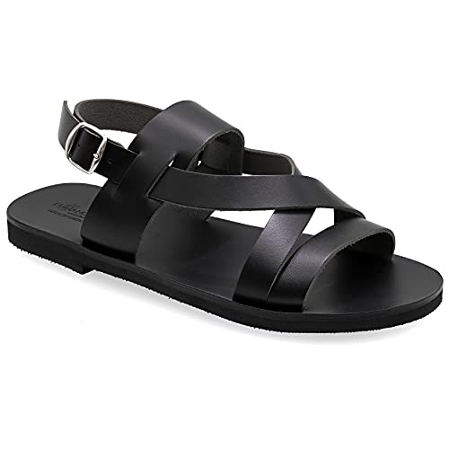 41 Schwarz Emmanuela Antike griechische Leder Sandalen für Herren, handgefertigte Herren Sandalen mit offenen Zehen, Qualität verstellbare Schnalle Sommerschuhe in Schwarz, Braun, Beige von EMMANUELA handcrafted for you