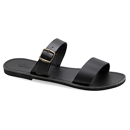 41 Schwarz Emmanuela griechische Ledersandalen für Herren, hochwertige handgefertigte Herrensandalen mit verstellbarem Schnallenriemen, Sommerschuhe mit offenen Zehen, Slide Riemchensandalen von EMMANUELA handcrafted for you