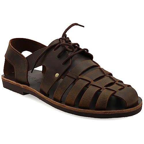 42 Dunkelbraun Emmanuela Fischer Sandalen für Herren mit Schnürsenkeln, handgefertigte Ledersandalen aus Leder im antikem griechischem Stil hochwertige Riemchensommerschuhe in Schwarz, Braun, Beige von EMMANUELA handcrafted for you